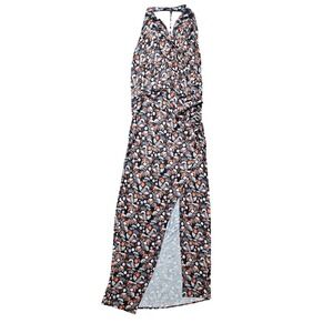 Free People Halter Maxi Dress Sleeveless Slit Black Orange White Print Dress